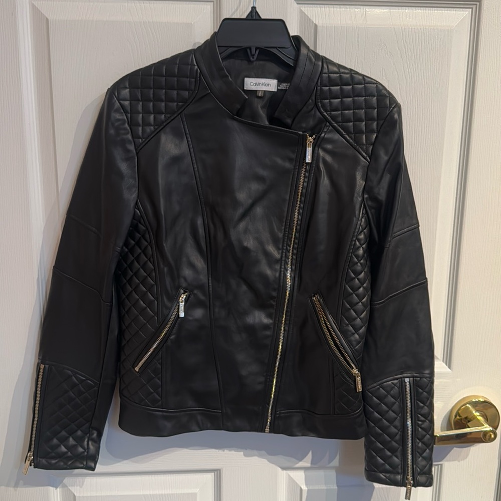 Womens Faux Leather Cold Weather Motorcycle Jacket